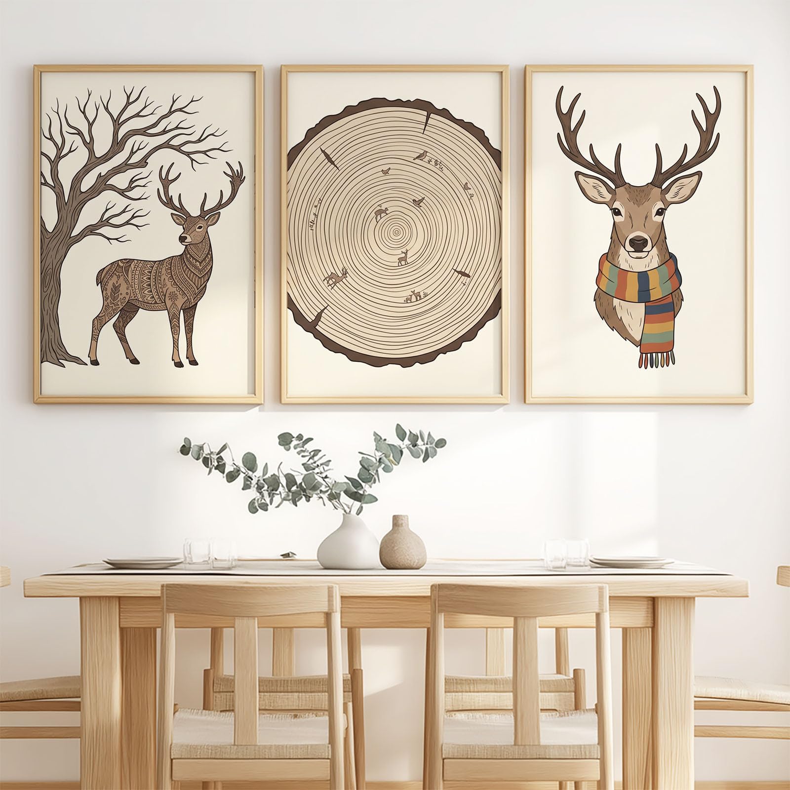 Sztuka ścienna w stylu vintage, fantazyjny, plakat na płótnie, do salonu, sypialni, łazienki, roczny pierścień, 3 zestawy bezramowych obrazów ściennych (42 x 59,4 cm)
