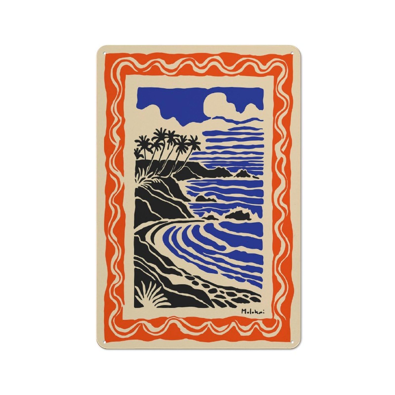 Junmoney Style-11 Vintage Molokai Tropical Beach Scene Metal Plaque 30X20cm, Kitchen Wall Decor For Restaurant, Kitchen, Counter Or Breakfast Nook