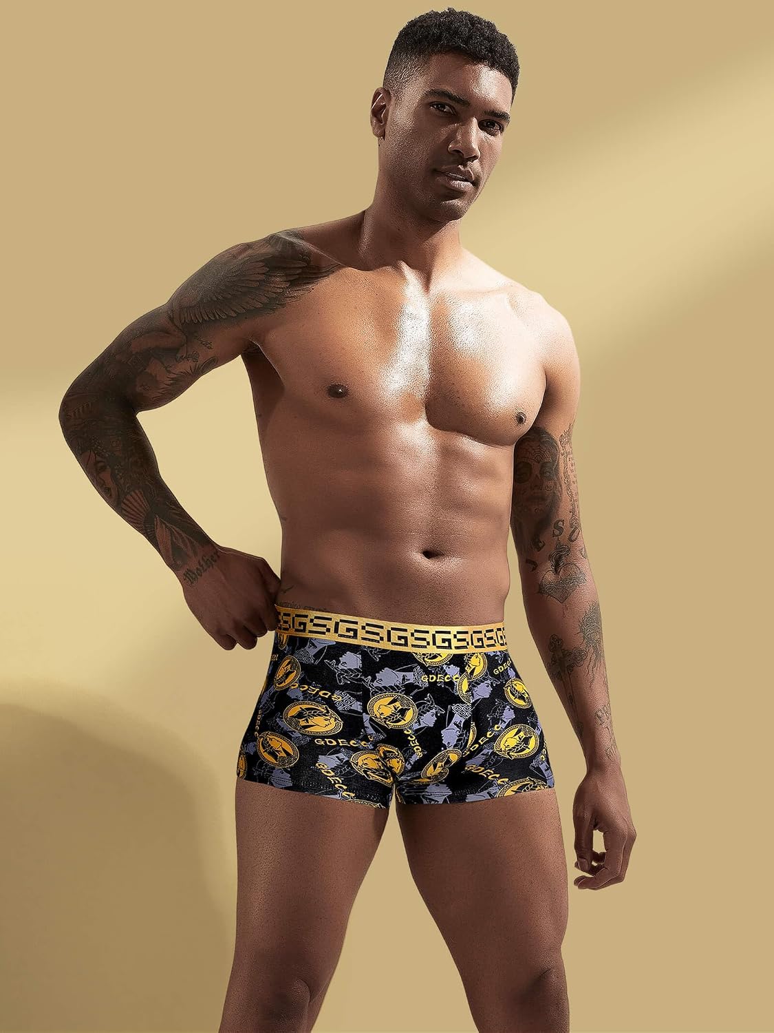 Gift Boxed Men's Underwear Boxer Briefs, Cotton Trunks Shorts Underpants, Moisture Wicking Fashion Luxury Black Gold