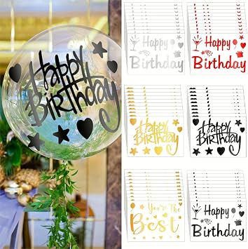 Estune 60 Sheets Happy Birthday Balloons Stickers Birthday Party Supplies Clear Bobo Balloon Stickers Gift Decoration Decals for DIY School Party Supplies, Gold Black