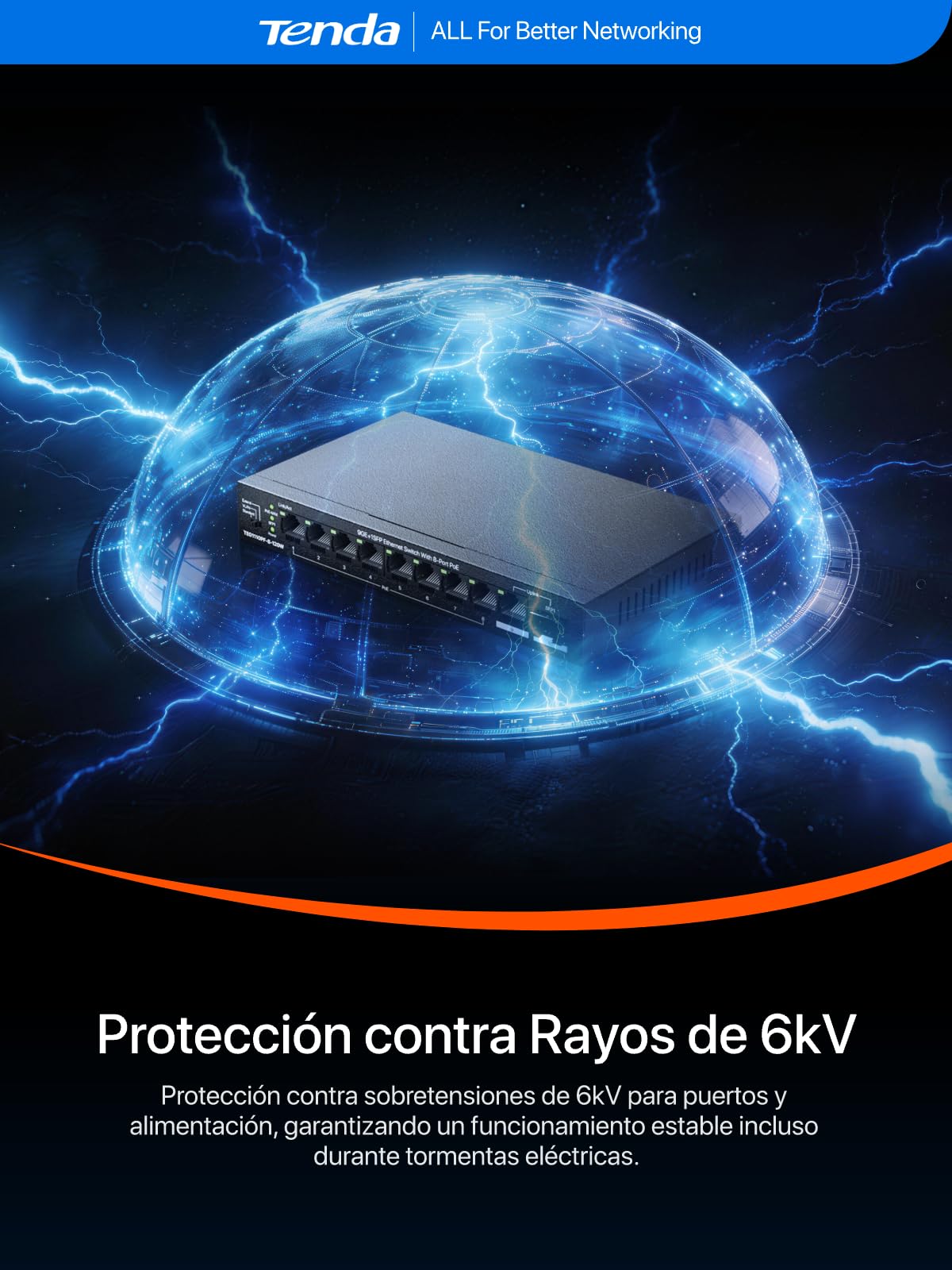 Tenda Switch PoE 8 Puertos PoE+, 1 Puerto Gigabit Uplink, 1 Puerto SFP, Presupuesto PoE 110 W IEEE 802.AF/at, VLAN, Alcance PoE de hasta 250 m, Sin Ventilador, Carcasa Metálica(TEG1110PF-8-120W)