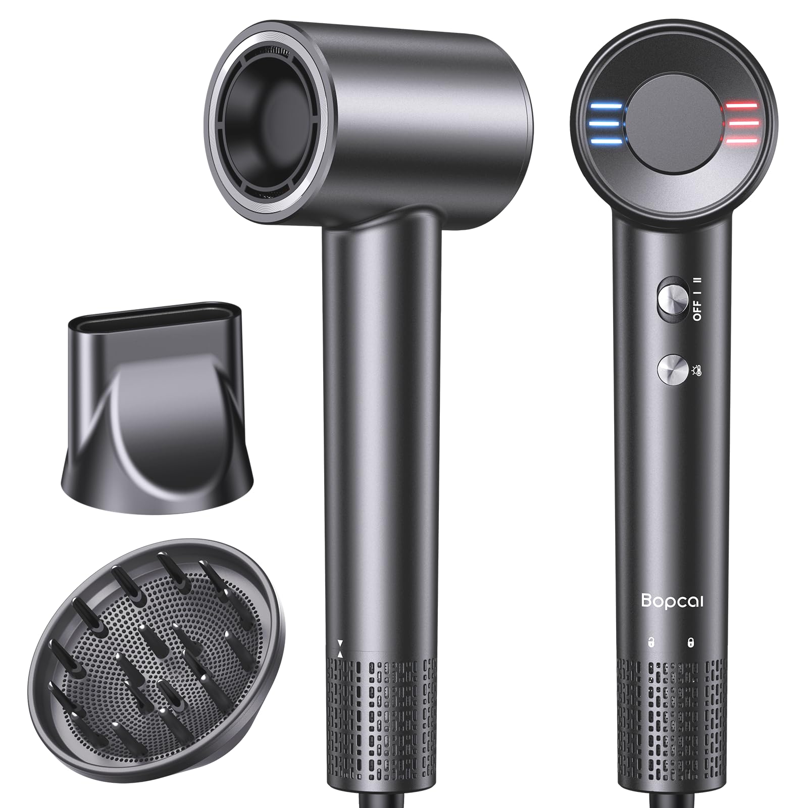 Bopcal Thermal Brush 3 in 1 - Thermobürste Rundbürste mit Digital Display, Ionische Lockenbürste Reduziert Frizz, Thermo Bürste für Glattes, Voluminöses & Lockiges Haar, Dual-Spannung C257 410