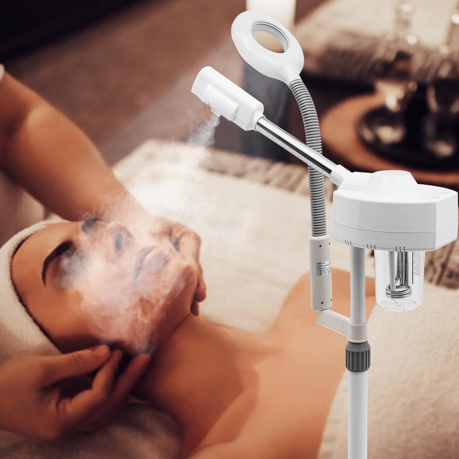 Vaporizzatore facciale 2 in 1 combinazione, vaporizzatore di ozono, salone, spa, lente d'ingrandimento, umidificatore con lente d'ingrandimento a LED, per clinica di bellezza, spa estetica medica