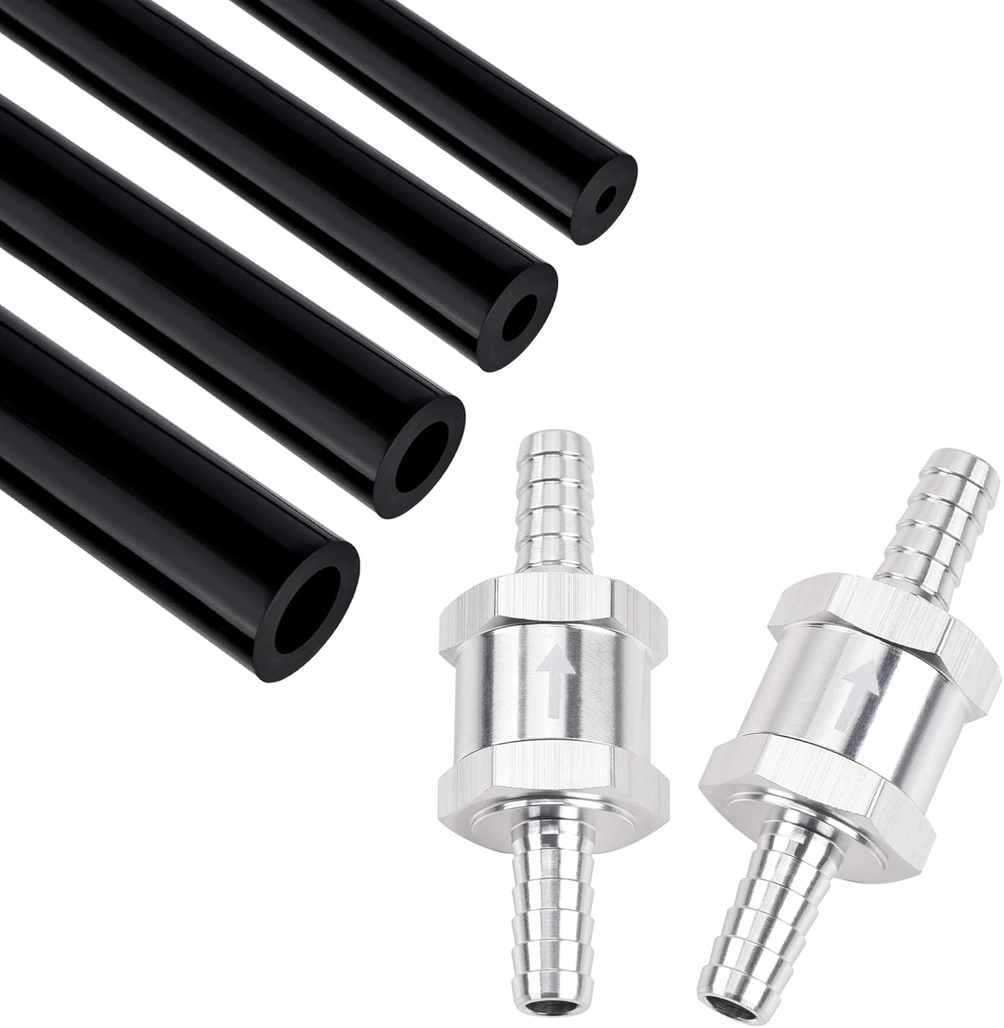 EVIL ENERGY 5/32" 1/4" 5/16" 3/8" Silicone Vacuum Hose Kit 4PCS 10FT Bundle with 5/16" Fuel Check Valve Silver 2PCS