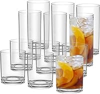 Vista 1 de Juego de 12 vasos acrílicos de plástico irrompibles, sin BPA, aptos para lavavajillas, reutilizables, irrompibles, 6 vasos de plástico transparente