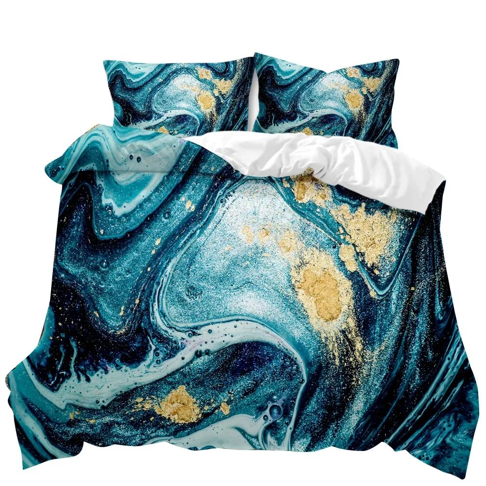 Housse de couette en marbre bleu sarcelle parure de lit king 240x220