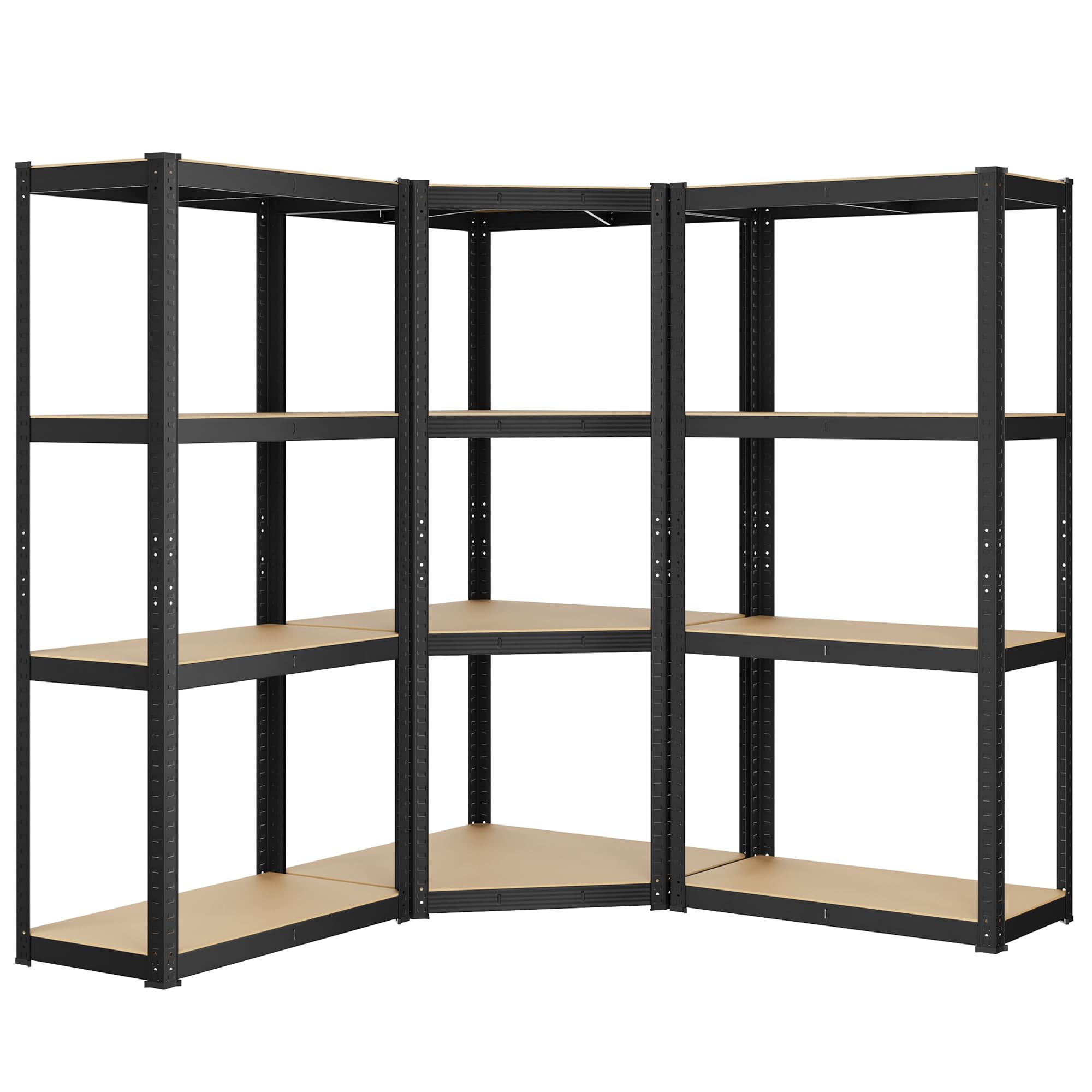 SONGMICS Estantería esquinera de 4 Niveles, estantería de Garaje, estantería de Metal Resistente, para Garaje, trastero, almacén, Cargas de 1500 kg, Tinta Negra y Beige Natural GLR056B03