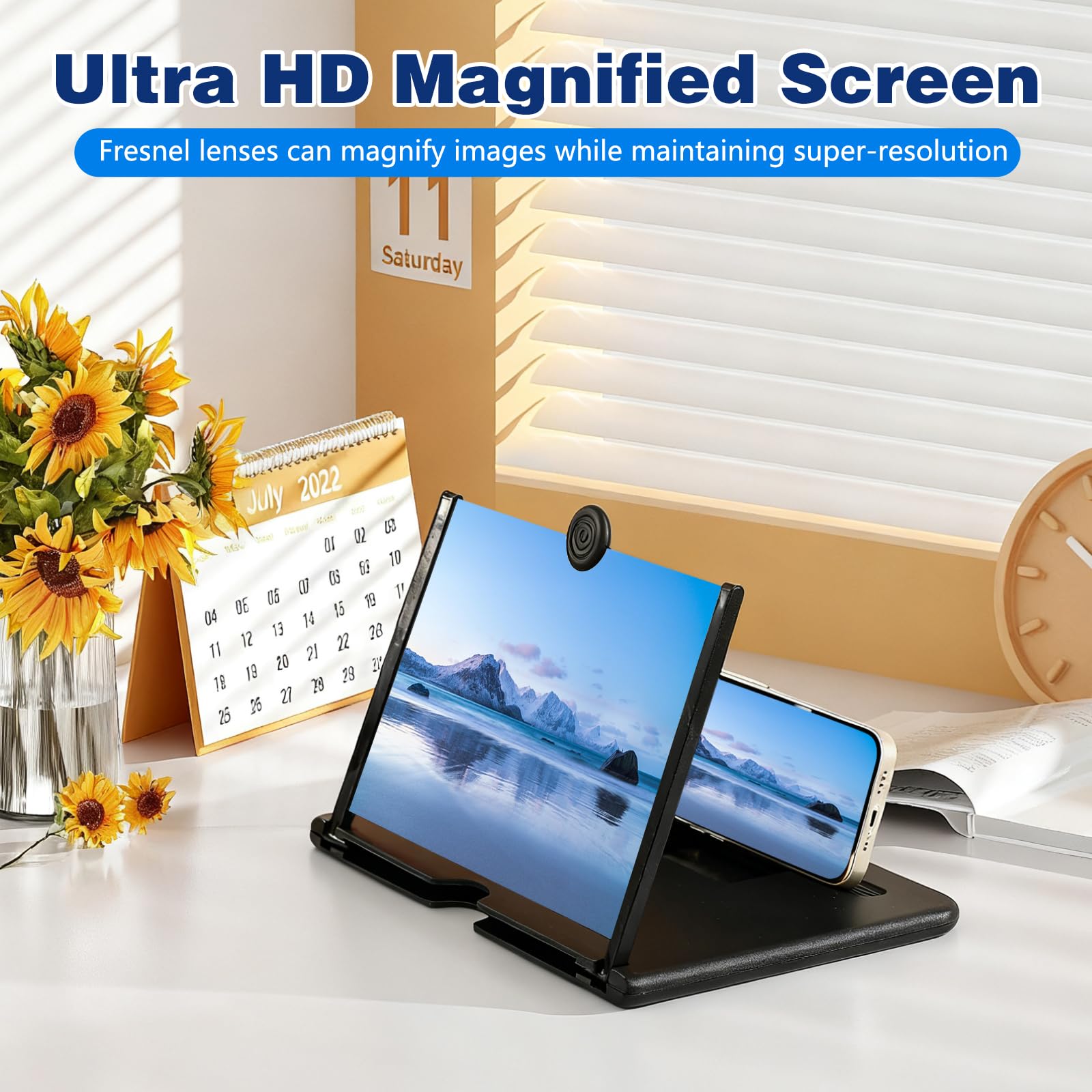 2026 Upgraded Big Screen Phone Magnifier,3D HD Screen Amplifier with Foldable Stand, Portable Mobile Magnifier for Movies & Gaming, Universal Compatible with All Smartphones (10in)