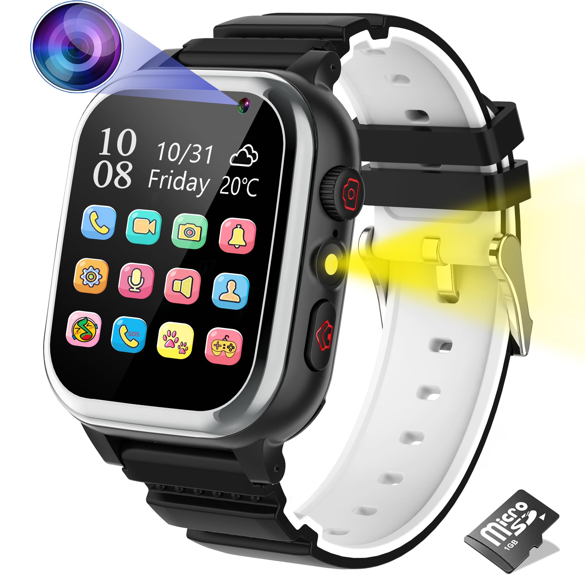 Kinder Smartwatch, Smartwatch Kinder Telefon mit SIM Karte Anruf SOS 26 Spiele Kamera Musik MP4 Schrittzähler Wecker Taschenlampe Recorder, Kinderuhr für Jungen Mädchen Student 4-12 Jahre Geschenk