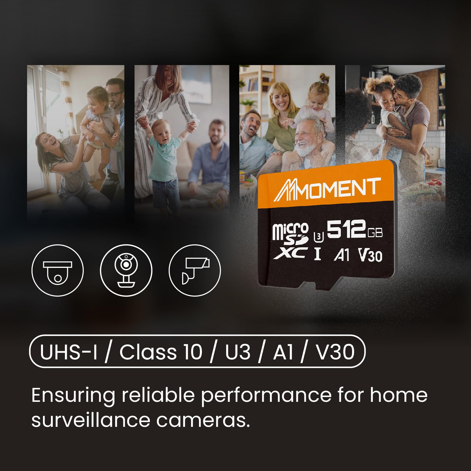 MMOMENT Carte micro SDXC 512 Go, A1, V30, UHS-I, U3, compatible classe 10, vitesse de lecture jusqu'à 95 Mo/s, vitesse d'écriture jusqu'à 70 Mo/s, adaptateur SD inclus