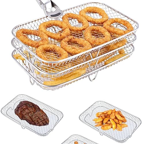 Estante para freidora de aire de 3 niveles compatible con DZ201, estante deshidratador apilable multicapa de acero inoxidable 304, estante para