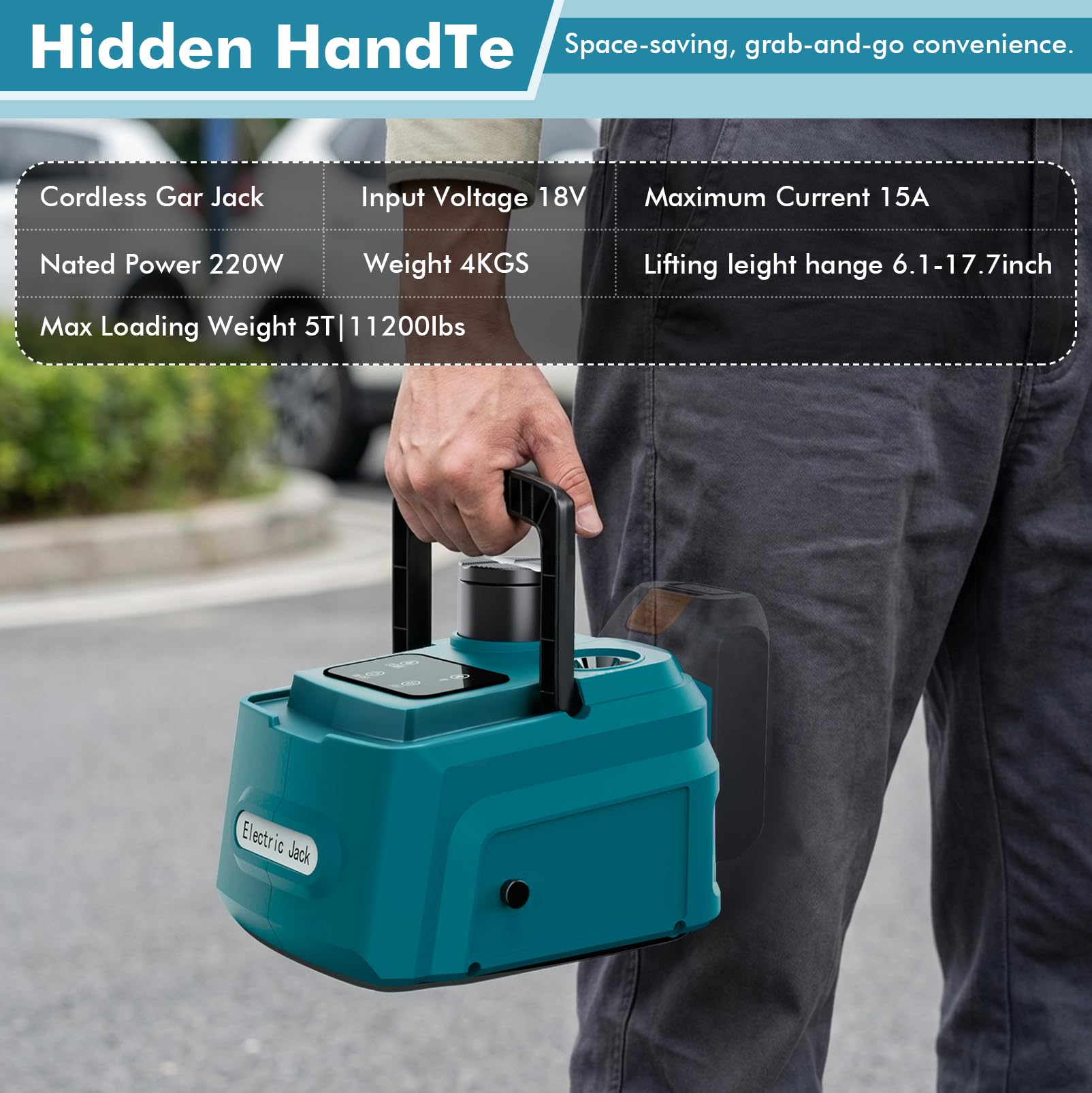 Cric idraulico 5T compatibile con Makita 18 V, 220 W, cric elettrico con pompa gonfiabile e luce LED, 15,5 – 45 cm, sollevatore per auto, SUV, berlina, MPV, cambio pneumatici (on batteria)