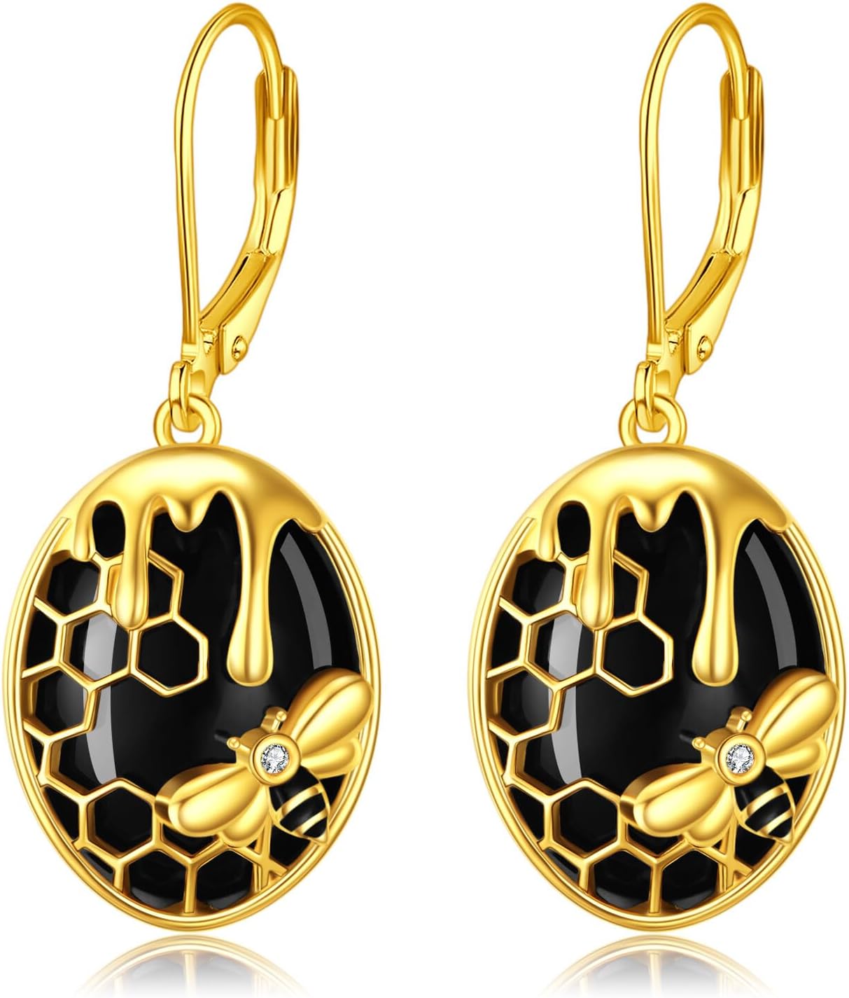 Bee Earrings Sterling Silver Honey Bee Dangle Earrings Black Onyx Cute Bumble Bees Jewelry Gifts for Women