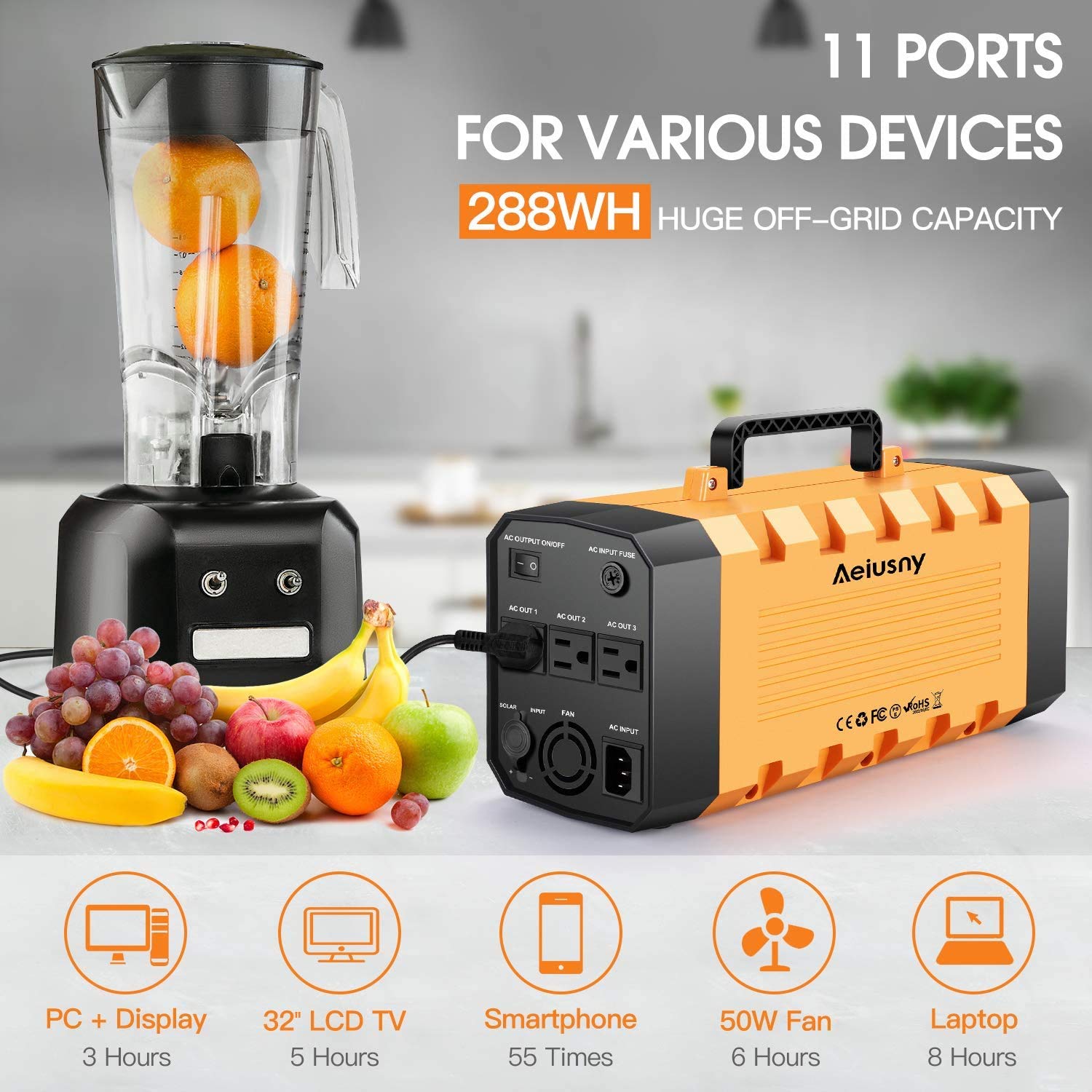 Aeiusny Portable Solar Generator 500W 288WH UPS Power Station Emergency