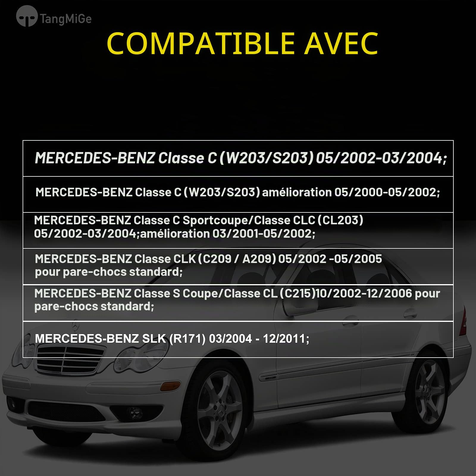 TangMiGe - Feux anti-brouillard compatibles avec Mercedes Benz W203 S203 CL203 C209 A209 C215 R171, (Classe C Sportcoupe CLC CLK S Coupe CL SLK), 05/2000-12/2011, Phares antibrouillard (Fumée)
