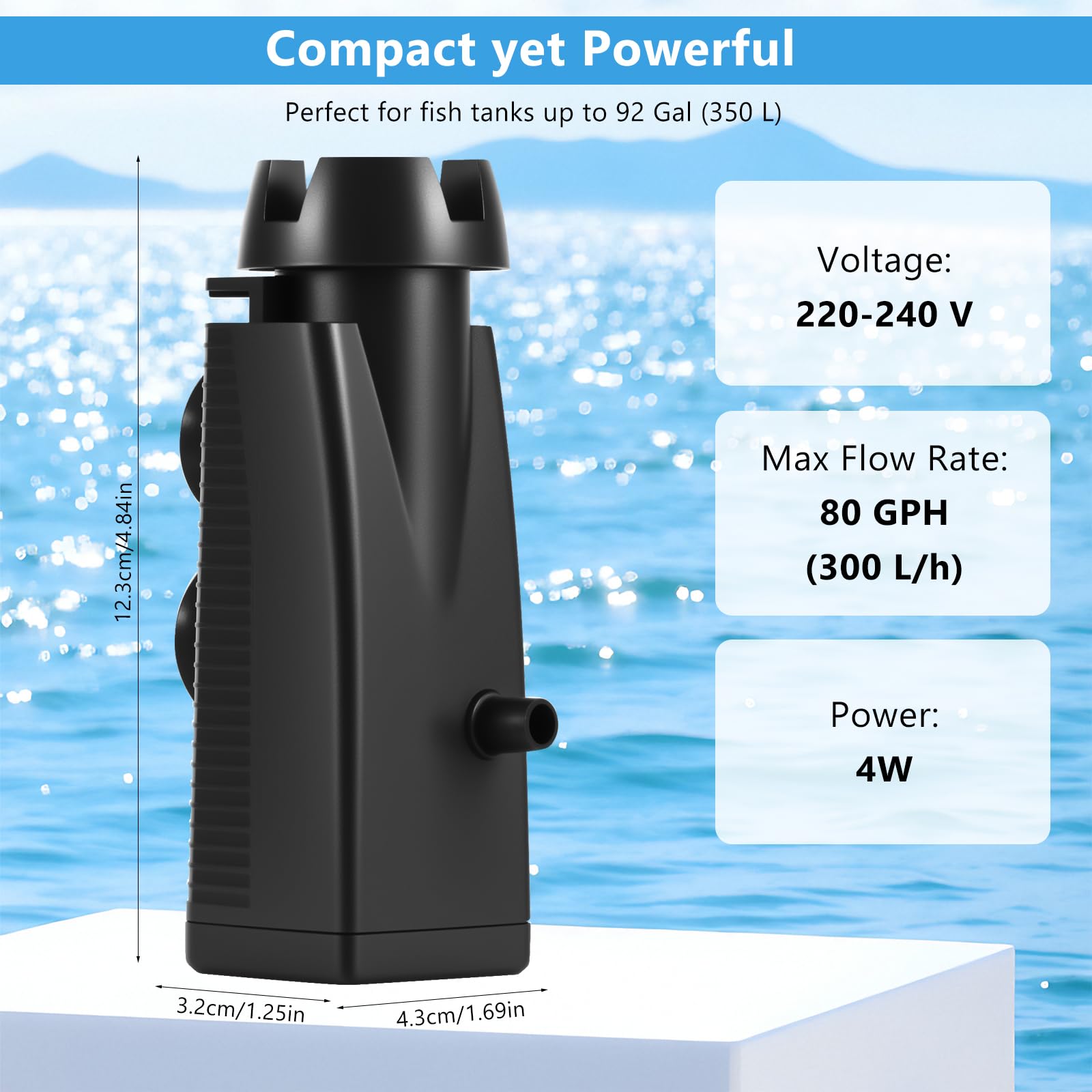 300 L/H 3 W Aquarium Skimmer para acuarios, peceras de superficie, filtro de acuario con esponja orgánica y ventosas, skimmer superficial, eliminador de película de aceite, adecuado para agua — view 2