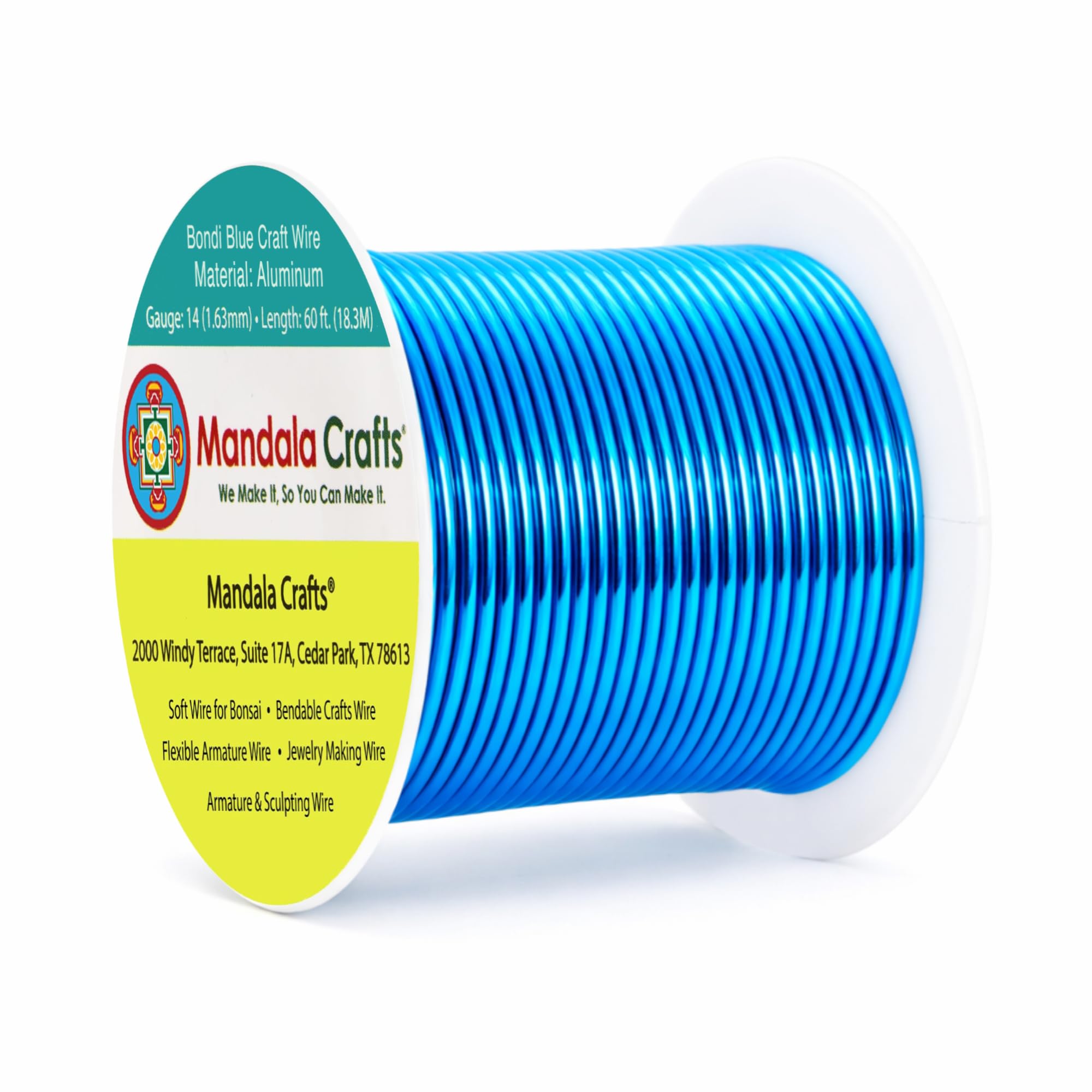 Mandala Crafts 14 Gauge Bondi Blue Anodized Aluminum Craft Wire, 60 FT