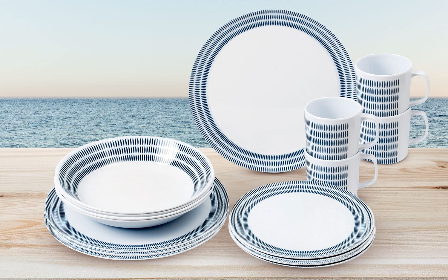 Set Stoviglie Da Campeggio Bluebay Per 4 Persone | 16 Pezzi In Melamina, Antiurto E Senza BPA - Foto 6