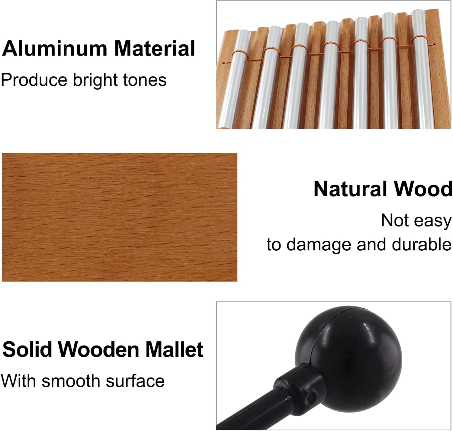 7 Tone Hand Chime, Wood Meditation Chime Bell Percussion Instrument with Black Mallet for Teachers' Classroom Management, Yoga