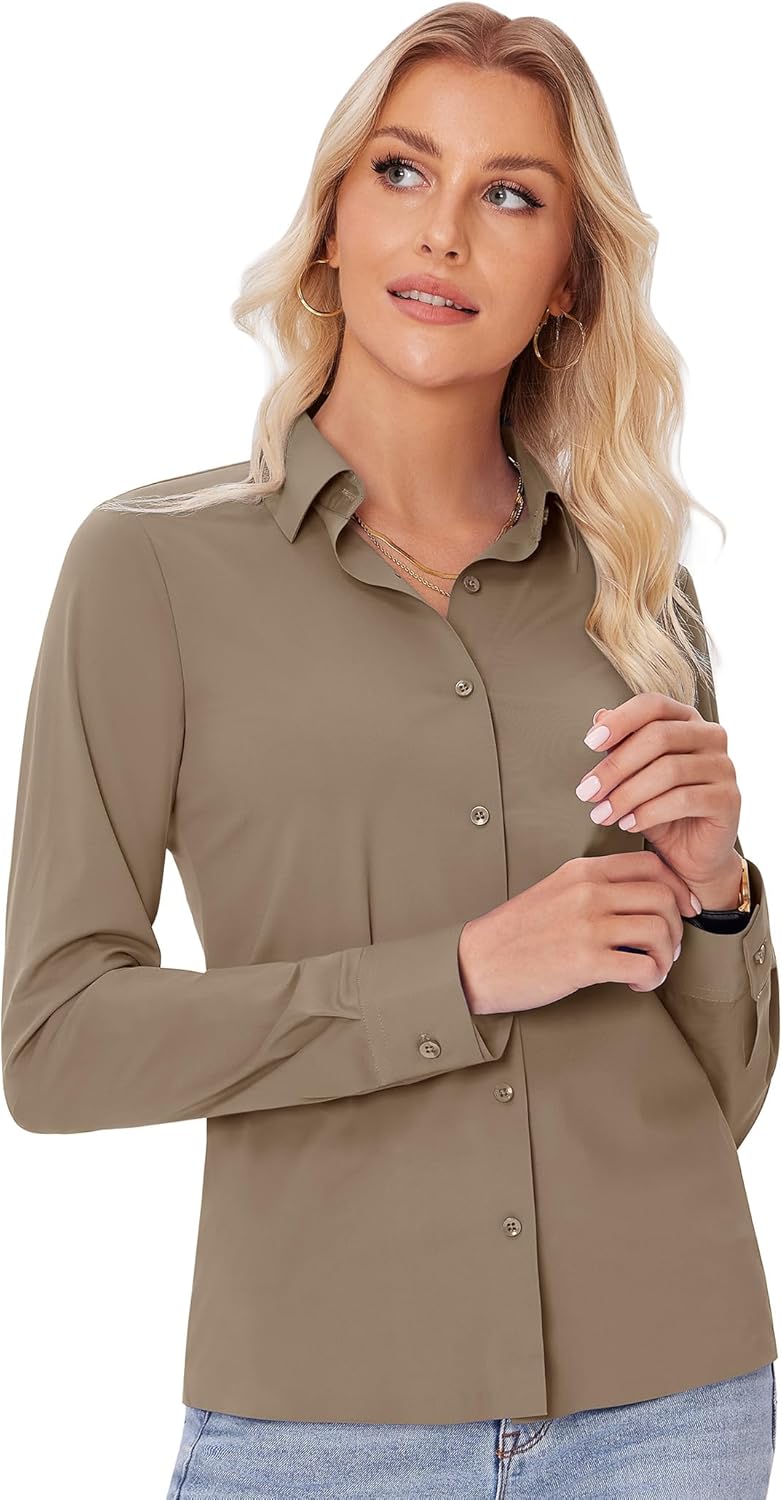 siliteelon Button Down Shirts for Women Slim fit Long Sleeve Stretch Dress Shirts Work Shirt Wrinkle Free Office Blouses - Image 6