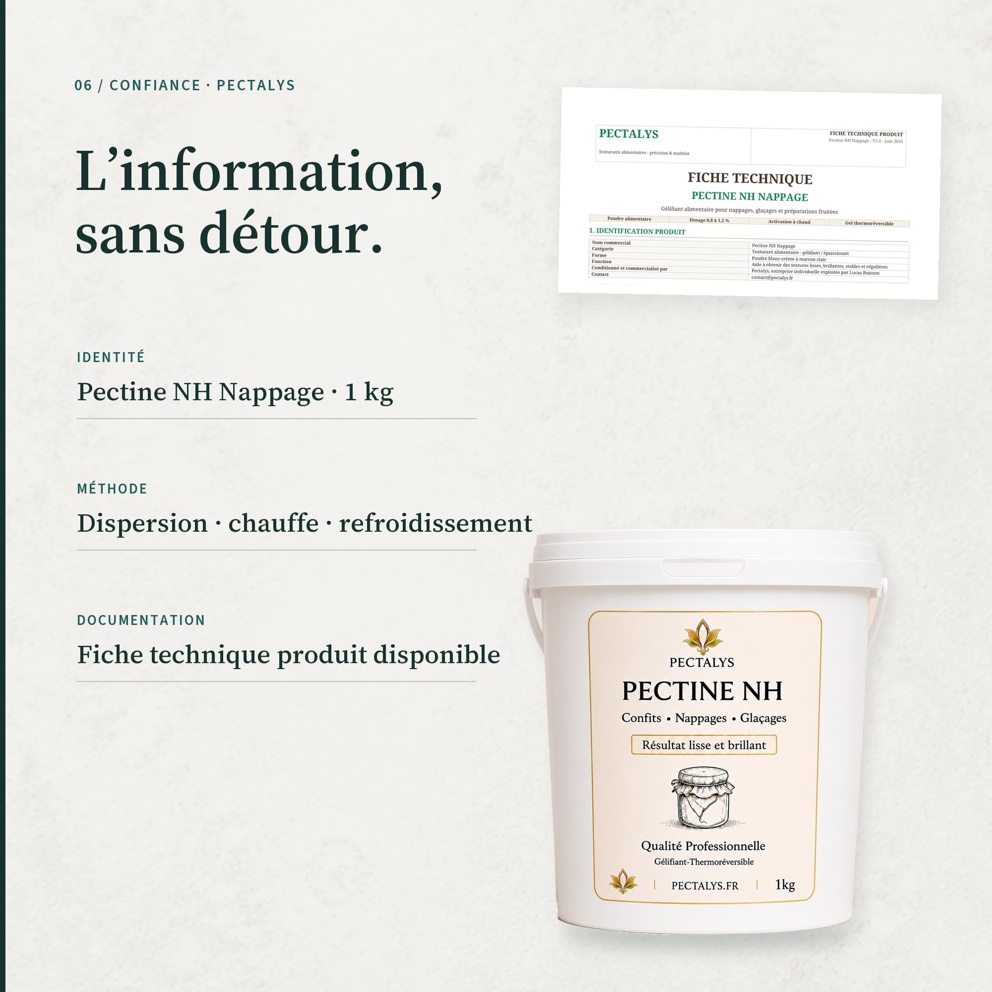 Pectalys Pectine NH Nappage - Gélifiant Thermoréversible pour Nappages, Confits et Glaçages (1 kg)