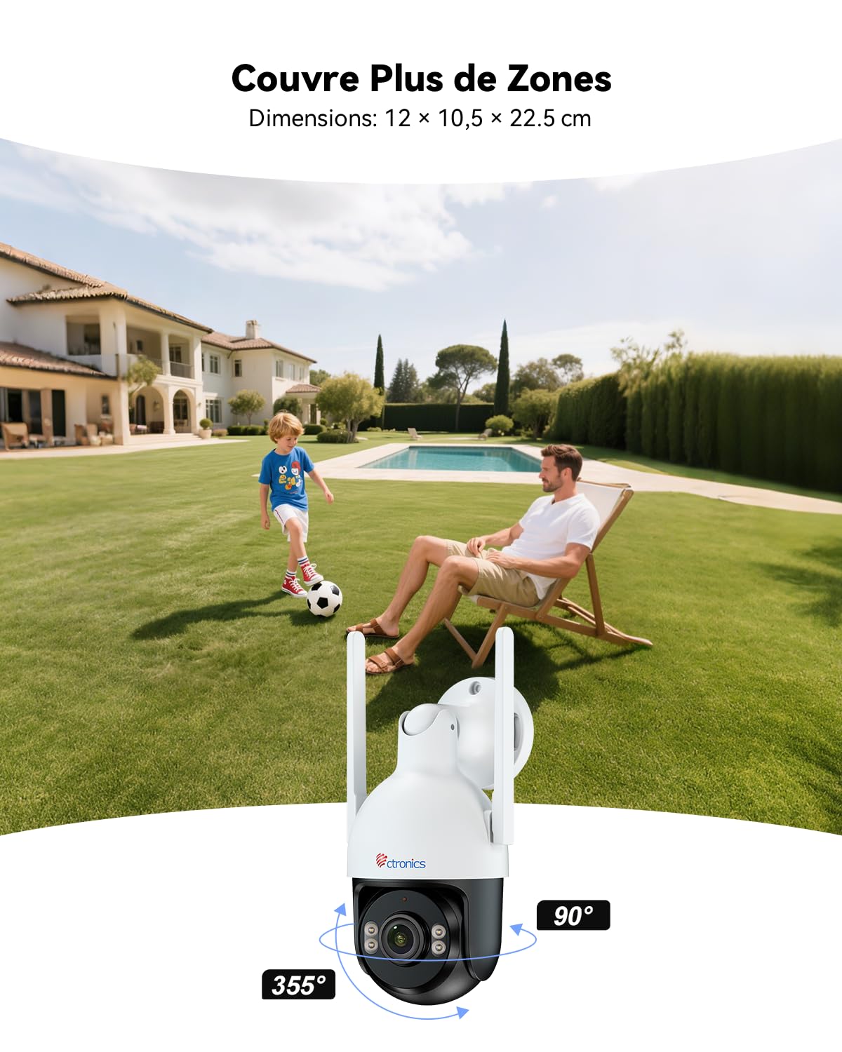 Ctronics 4K 8MP Camera Surveillance WiFi Exterieure，Métal Caméra | IP Détection Humaine/Véhicule/Animal Suivi Auto, 2.4/5GHz WiFi, FTP/NVR, Vision Nocturne Couleur 4K, 256GB TF/Cloud/PC, IP66