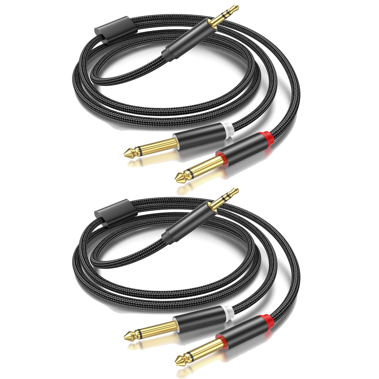 Cavo splitter a Y da 3,5 mm da TRS a doppio 6,35 mm 1/4 TS mono breakout cavo adattatore compatibile con iPhone, iPod, scheda audio del computer, lettore CD, altoparlanti multimediali, sistema stereo