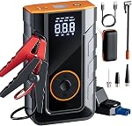 6000A Booster Pack Jump Starter with Air Compressor, Car Booster Battery Pack,10-in-1 Battery Power Pack 12V Jump Box with 160PSI Tire Inflator LED Light and Jumper Cables (10L Diesel All Cars)