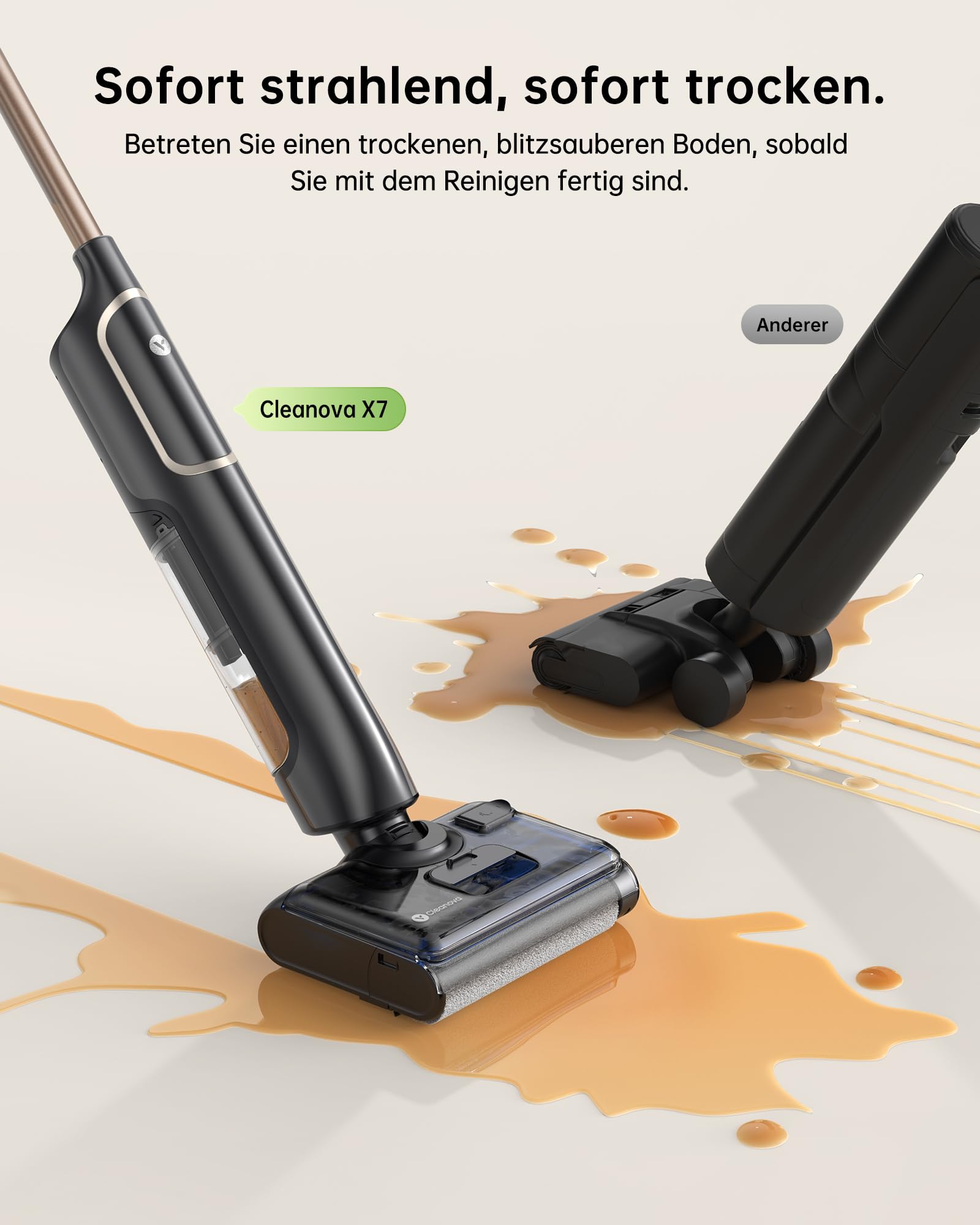 Vexilar X7 Nass Trockensauger Akku, 20kPa Saugwischer mit 180° Flach-Design & Zwei-Tank-System, 40 Min Staubsauger mit Selbstreinigung, Nasssauger für Tierhaare