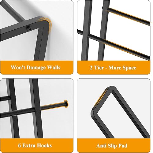 Miniatura 4 de CANYAVE Toallero de escalera para mantas, escalera inclinada de pared, toallero para mantas, escaleras de manta de 4 niveles para sala de estar y