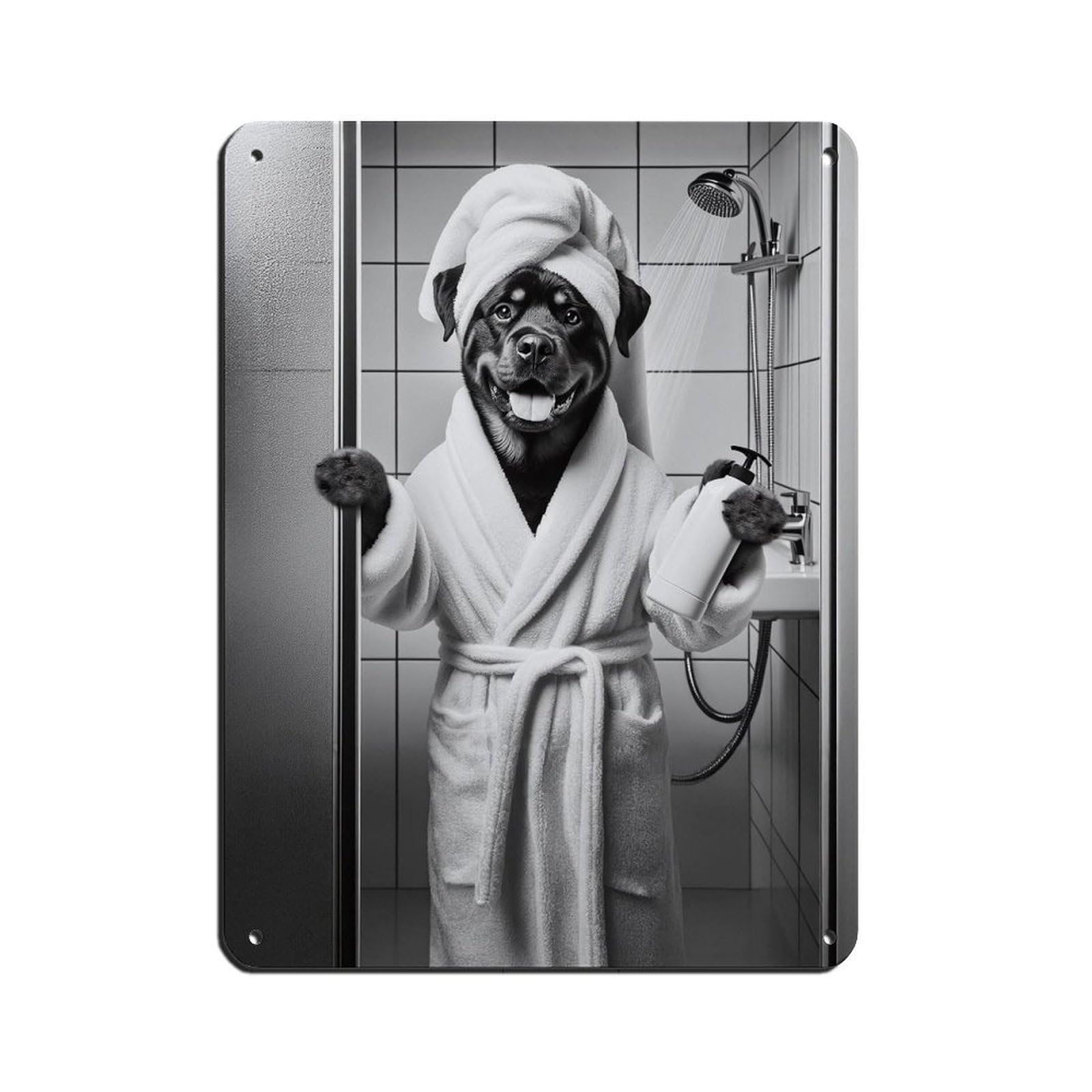 Lxwnze 30L X 40W Cm Rottweiler Bathroom Art Poster Tin Sign Vintage Metal Pub Club Cafe Bar Home Wall Art Decoration Poster Retro 12X16inch(30X40cm)