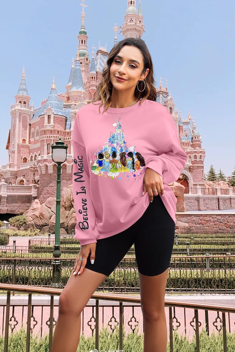 Magic Princess Sweatshirts Women Believe in Magic Sweater Fleece Princess Vacation Long Sleeve Pullover Top - Image 6