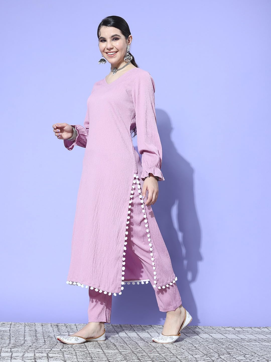 Varanga Women Plus Size Grey Empire Gathered A-Line Kurta Paired With Tonal Bottom  Stylish & Comfortable Ethnic Wear For Plus-Size Women