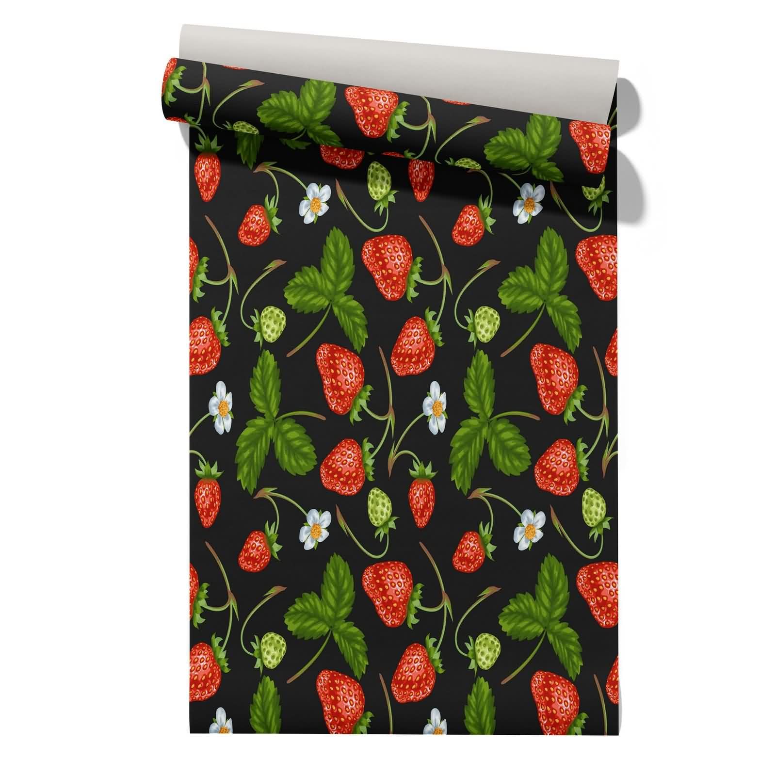 CEVAN Peel and Stick Wallpaper Japan Cushioned Kitchen Drawer Liner Strawberry Cute Cartoon Oriental Roll Covering Removable Wallpaper for Kitchen Cabinets Shelves 45x500cm