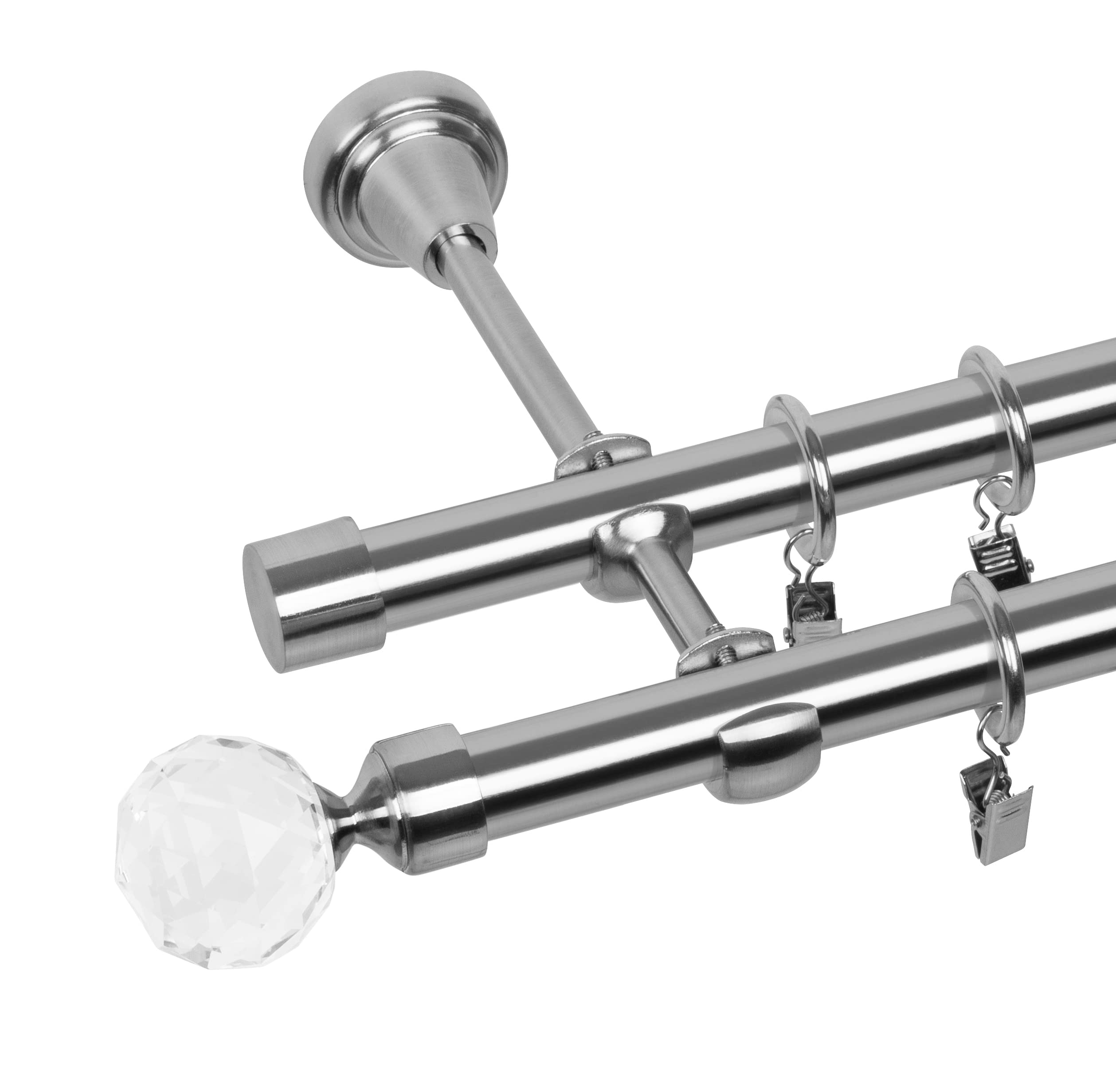 RENA Gardinenstange Vorhangstange 2-läufig - 19 mm - aus Metall - Lautlose Rollen - Komplettset - Edestahl Optik 360cm BELLuna