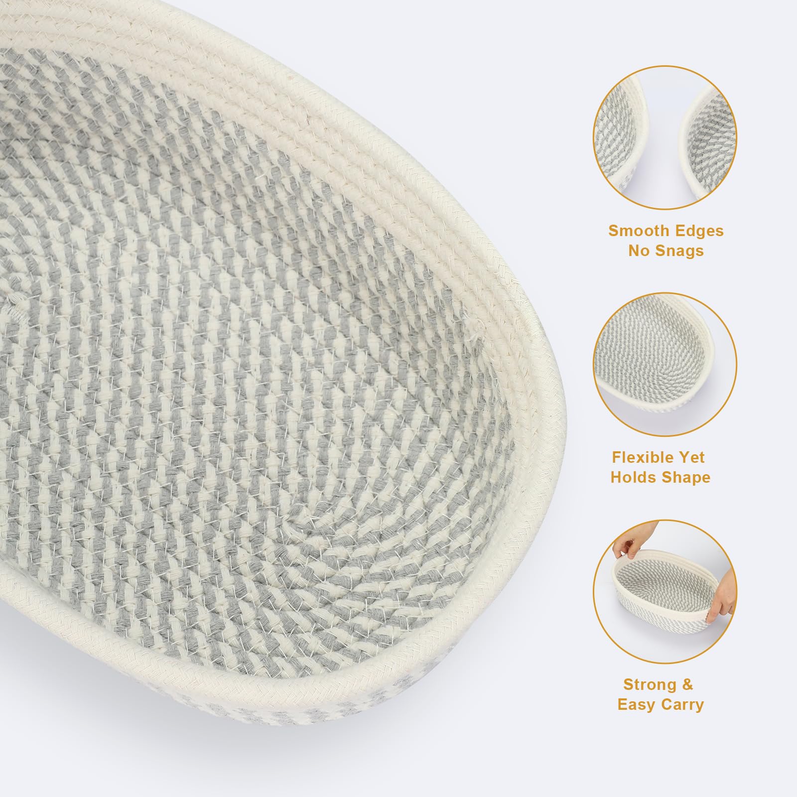 VINATO Panier de Rangement,Petit Panier Tressé, Lot de 3 Organisateur Salle de Bain Multifonctions (3 Tailles) - pour Salle de Bain, Cuisine, Chambre d'Enfants et Déco