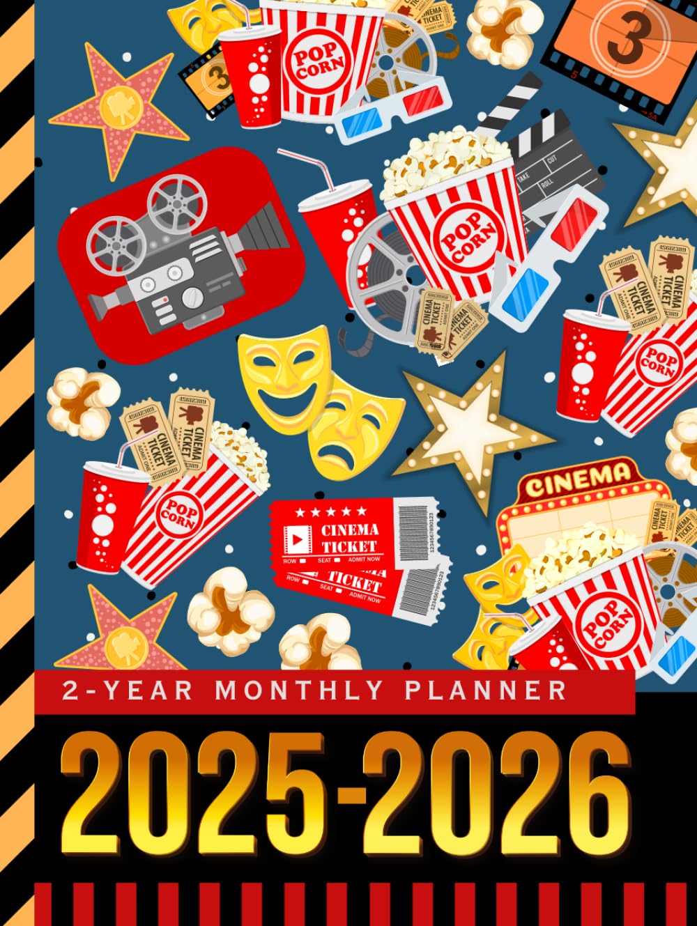 2-Year Monthly Planner 2025-2026: Hardcover / 8.5x11 Dated Organizer With 100 Blank College-Ruled Paper Combo / 24-Month Schedule Gift / Cinema Film