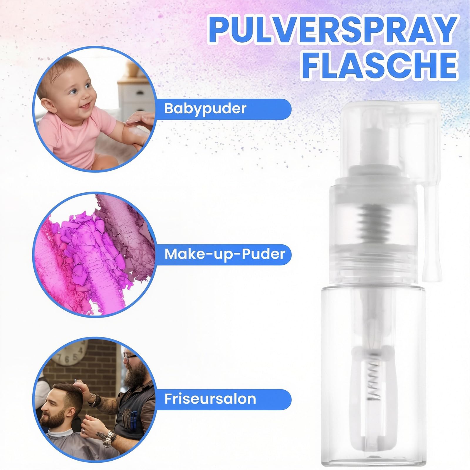 Lote de 2 botellas con pulverizador de polvo con purpurina de 35 ml, para manualidades, pasteles, tejidos, botellas vacías de polvo seco
