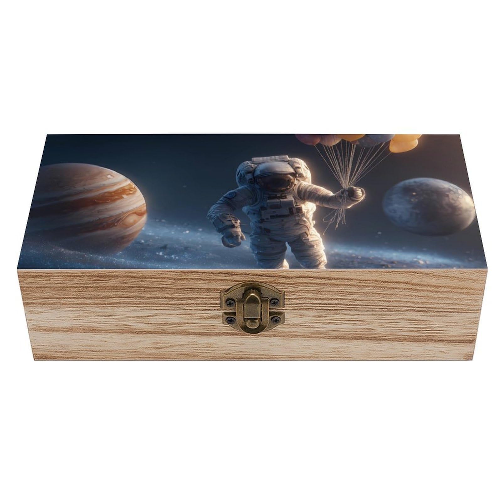 HLBSDM Astronaut Spacees Galaxy Wooden Box with Hinged Lid Decorative Storage Case Container