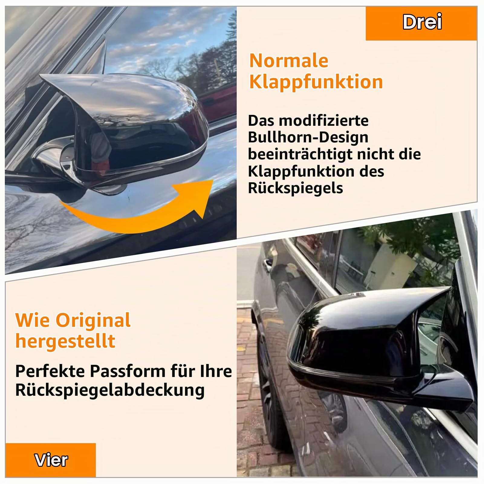 Kompatibel mit Auto Rückspiegel Abdeckung BMW X3 G01/X4 G02/X5 G05/X7 G07 2019-2024,X6 G06 2020-2024 Seitenspiegelgehäuse bmw Spiegelkappen X3 X4 X5 X6 X7 Links+ Rechts (Glanz Schwarz)