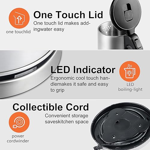 Miniatura 6 de WOOLALA Hervidor de agua eléctrico de 2.0 L, caldera y calentador de agua de gran volumen, calentador de agua caliente de acero inoxidable de