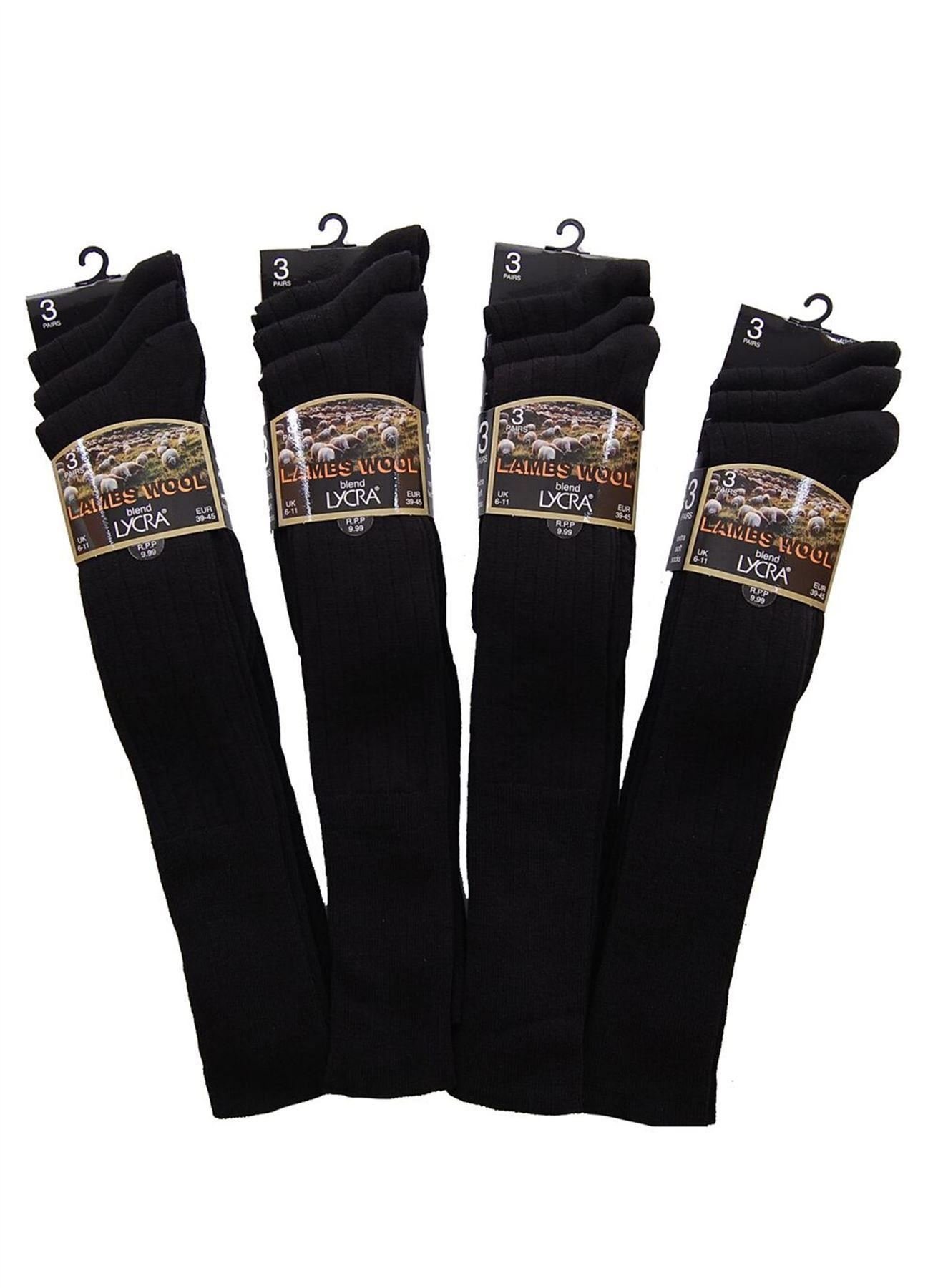 Undercover Men's Black 12 Pairs Lingerie Ltd Gents Long Lambs Wool Blend Plain Socks Black 3 Pairs 6-11