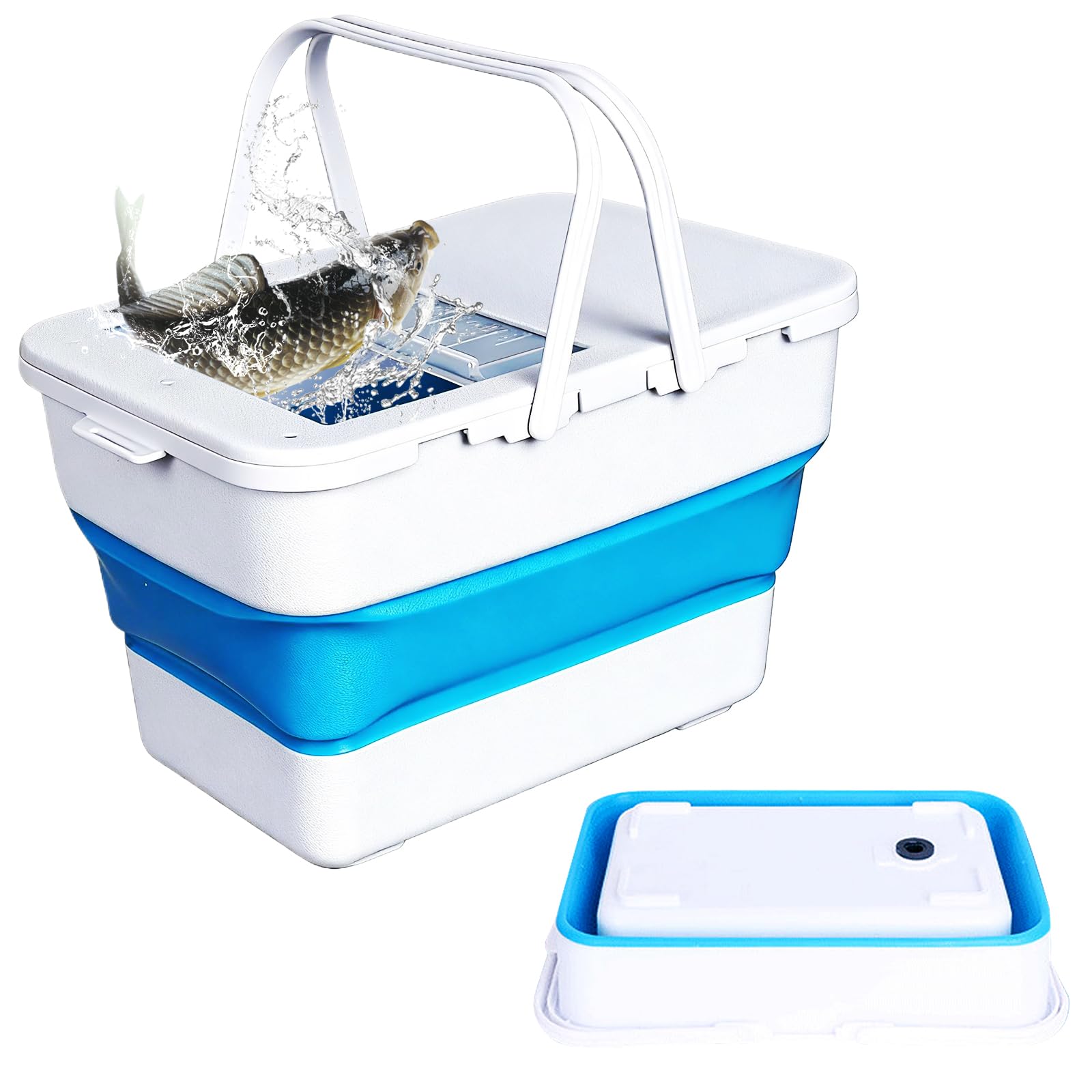 ROLMZJX Collapsible Bucket, 13 L Foldable Fish Bucket with Lockable Lid, Multifunctional Container for Live Fishing Lure, Collapsible Washing up Bowlfor Home & Car (Blue)