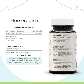 HerbEra Horseradish 60 Capsules, 500 mg, Horseradish (Armoracia rusticana) Dried Root (60 Capsules)