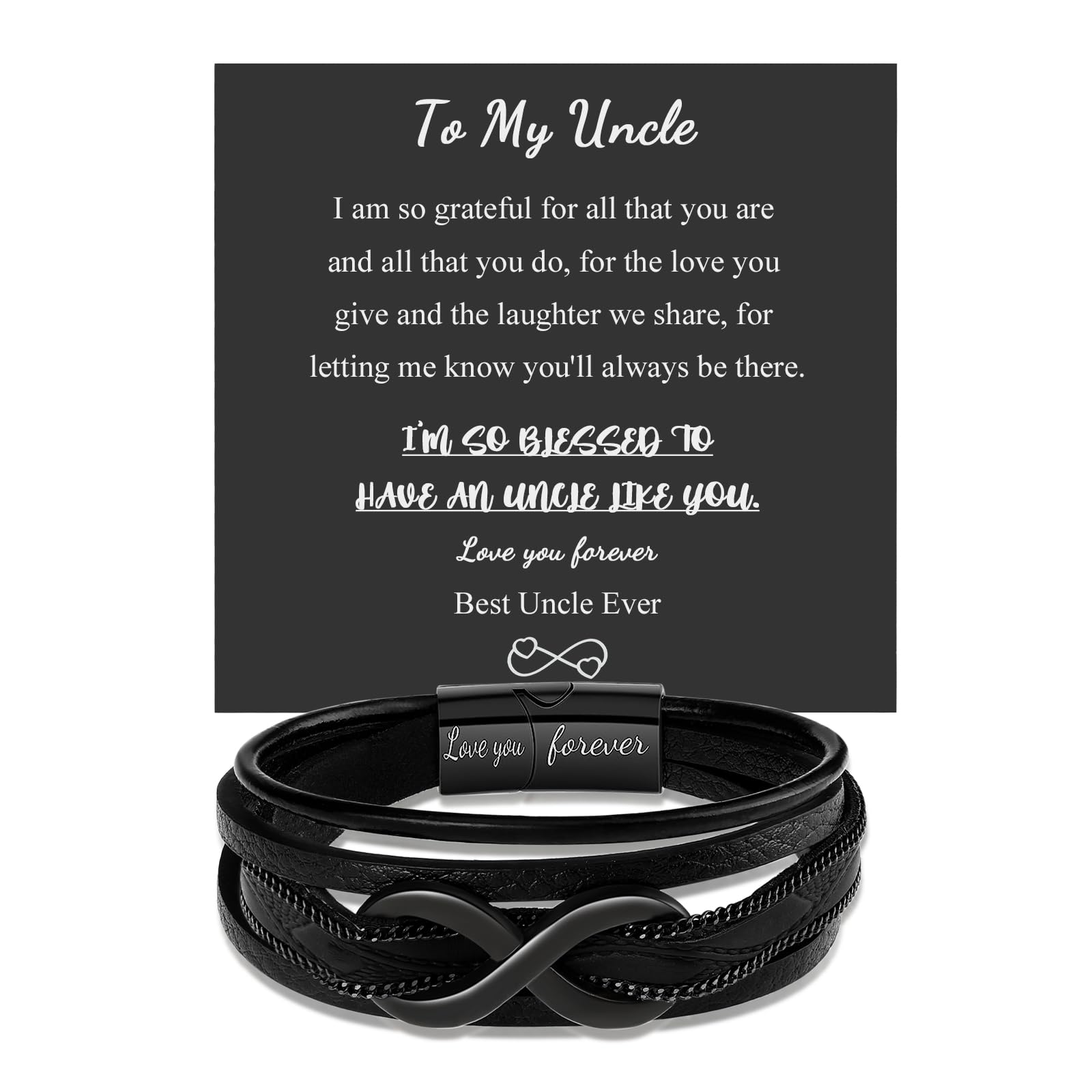 Gift for Men Infinity Bracelet for Dad Husband Boyfriend Son Grandson Brother Nephew Uncle Best Friend Multi-layer Braided Leather Bracelet for Men Love You Forever Jewelry Birthday Anniversary