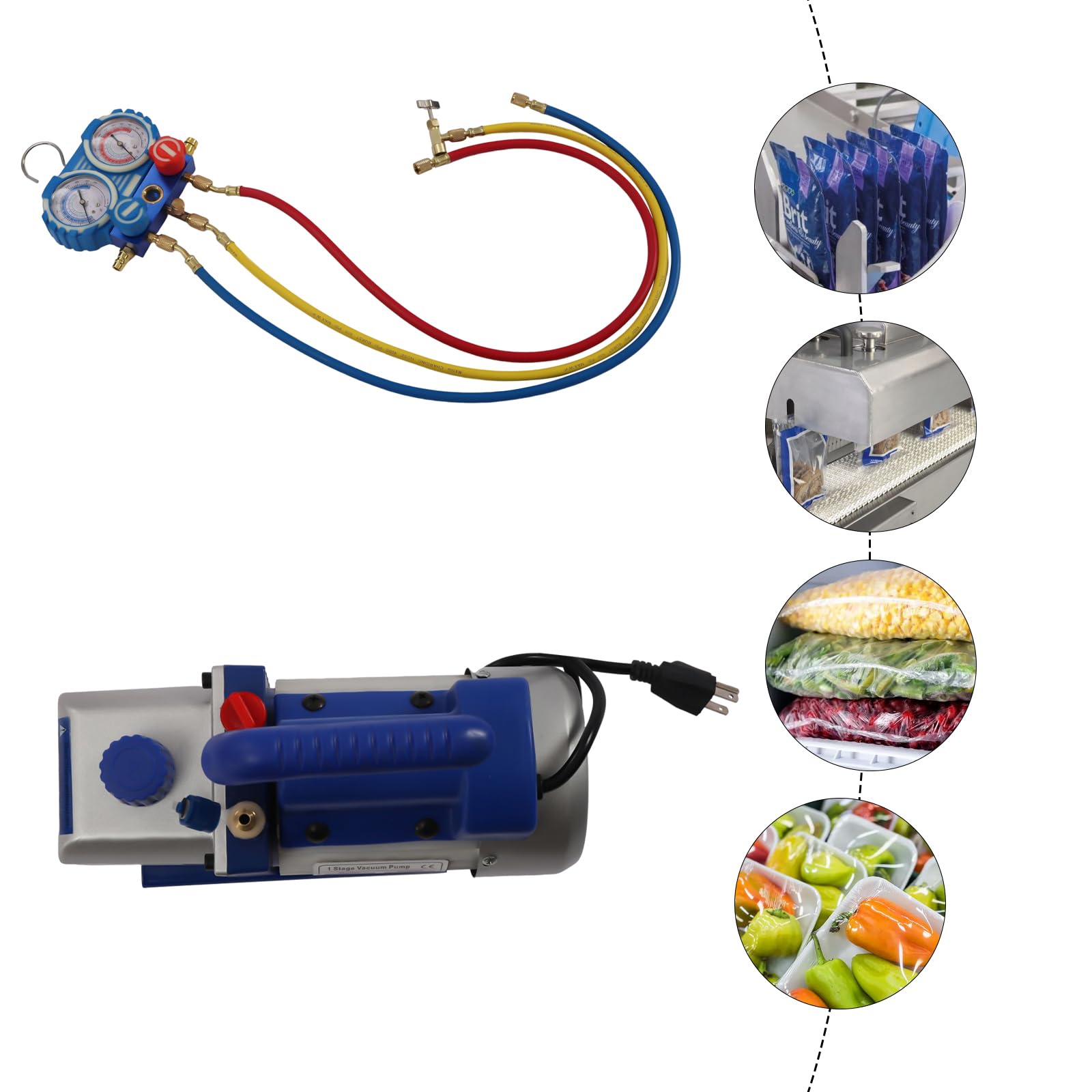 Vakuumpumpe Klimaanlage 180W, Profi Vakuumpumpe Set mit 3 Schläuchen und Manometer, 150 Mikron für R134a R410a, 1 4 Zoll Anschluss, Ideal als Unterdruckpumpe für Kfz und Klimaservice