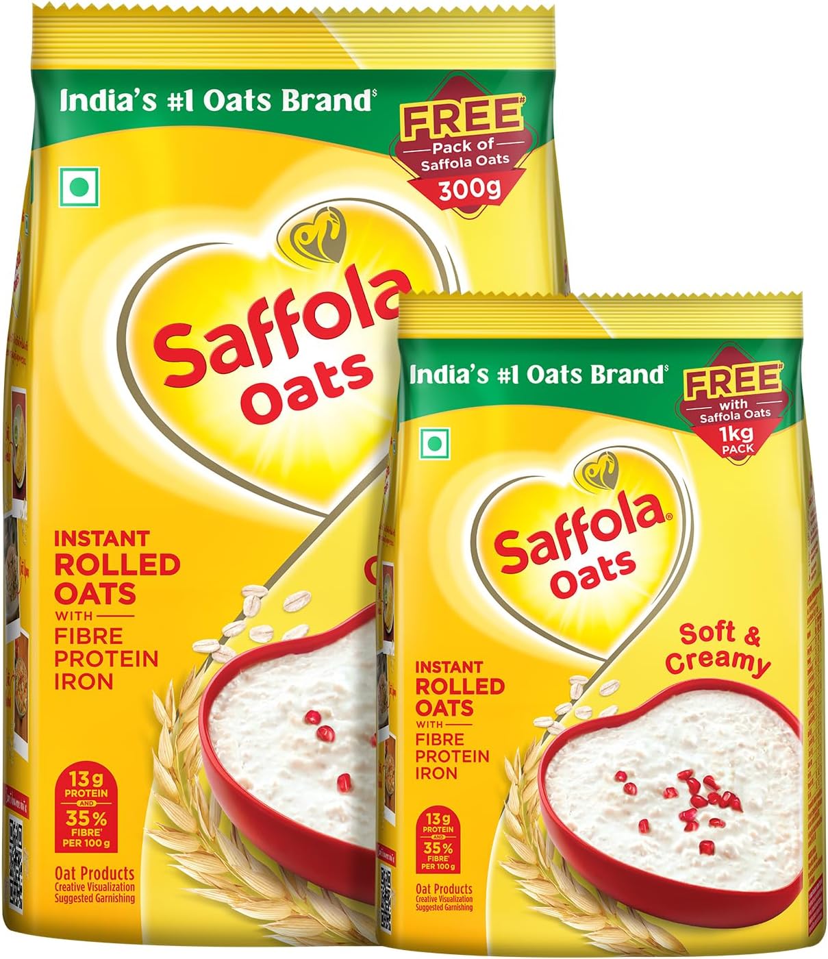 Saffola Oats | 1kg with 300g Free| Instant Rolled |Soft & Creamy |Power of Protein, Iron & Fibre | Nutritious grain