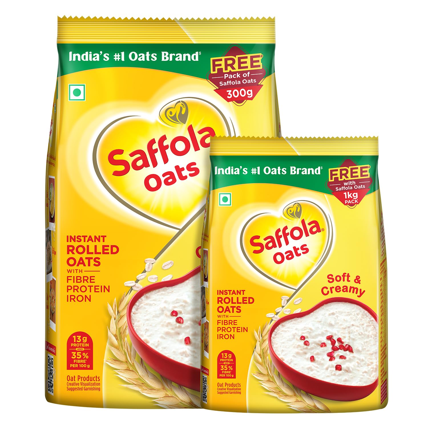 SAFFOLA OATS PLAIN 1KG + 300G FREE X 8PCS