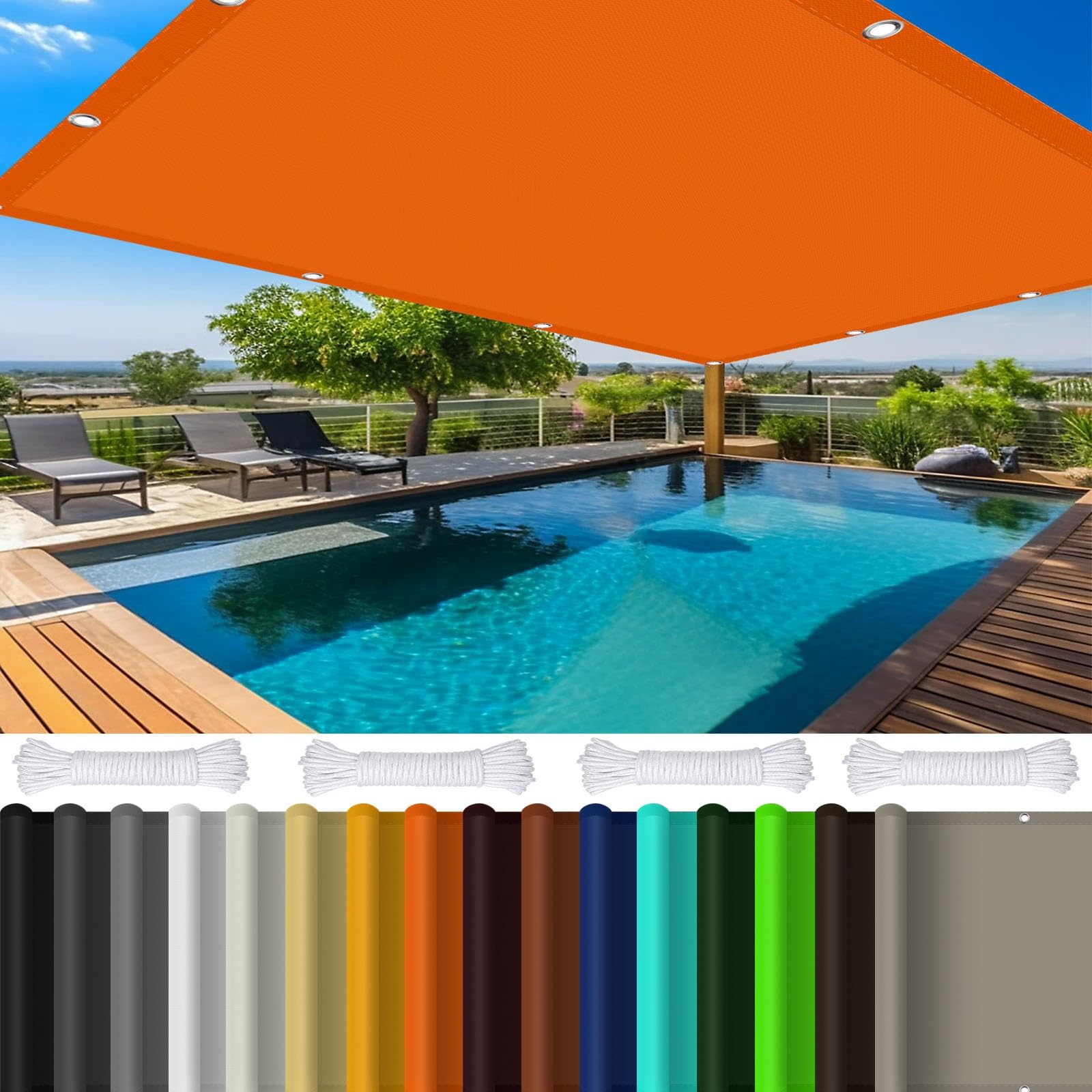 Auvent d'extérieur carré 1x1,2m avec corde de fixation pour ombrager la terrasse