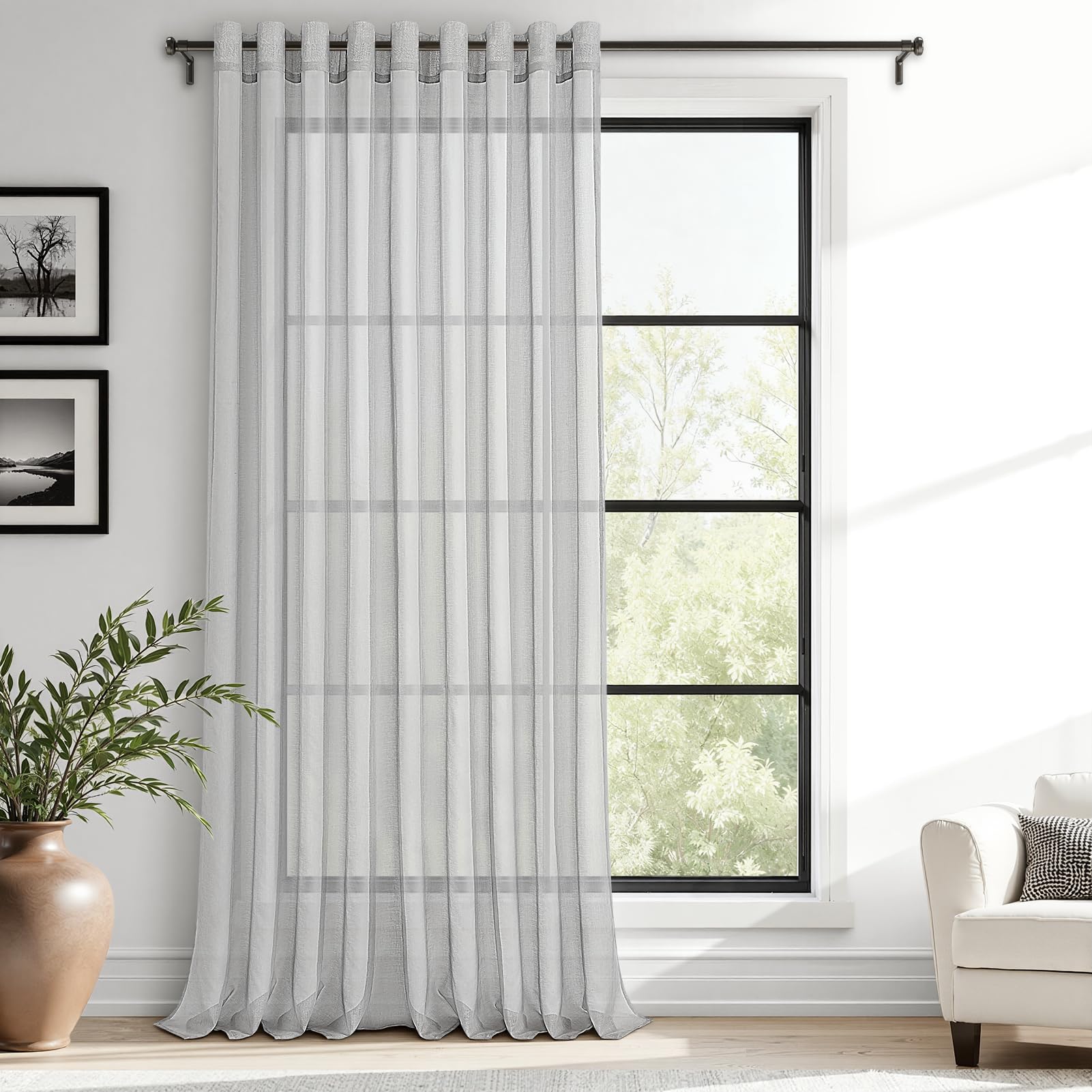 MRTREES Transparent Interior Curtain with Eyelets, Light Grey, 200 x 245 cm, 1 Piece, Stylish and Modern Curtains for Home, Bedroom, Living Room, Decorative — image 1